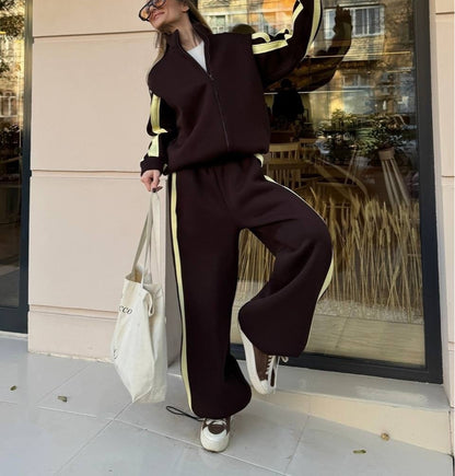 Women's Color Block Zip Up Jacket Sweatpants 2 Piece Set