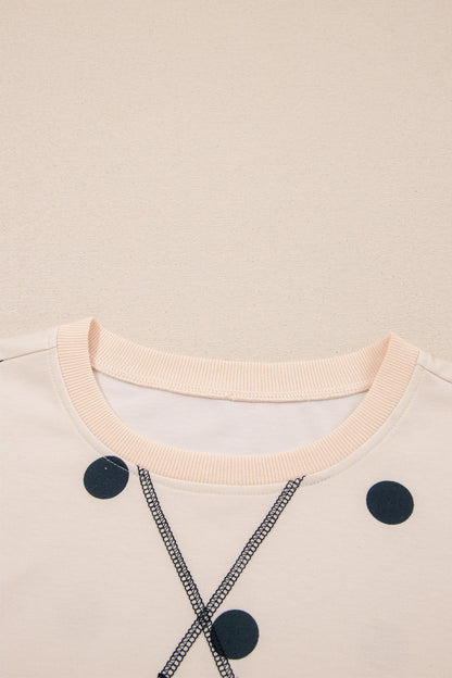 Polka Dot Oversized Long Sleeve Tee Split Hem