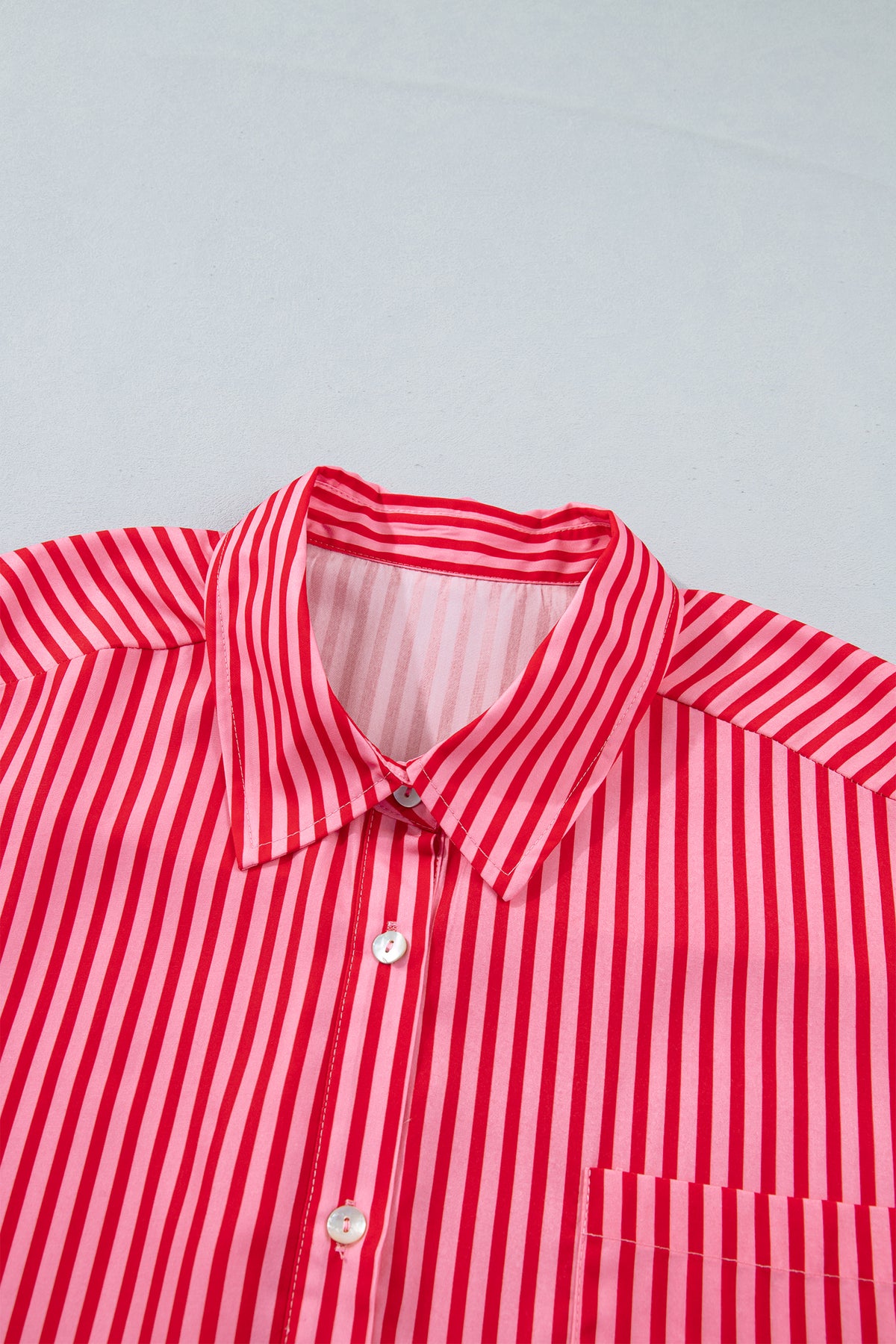 Red Stripe Tie Front Button Up Long Sleeve Casual Shirt