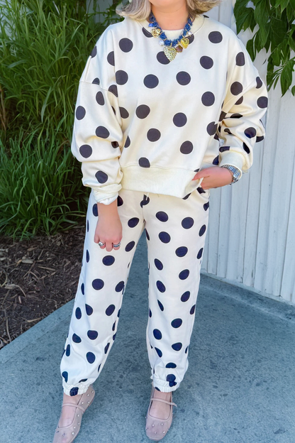 Polka Dot Lounge Set Crewneck Sweatshirt Jogger Set