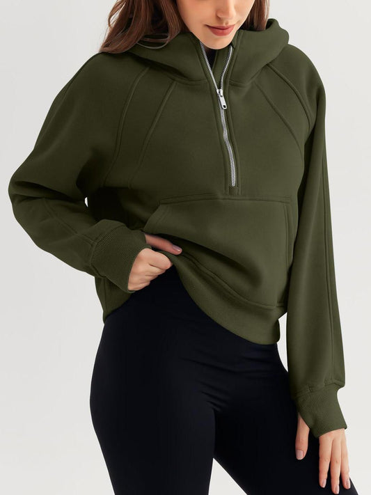 Zip-Up Hoodie Scuba Pullover Cropped Sweatshirt