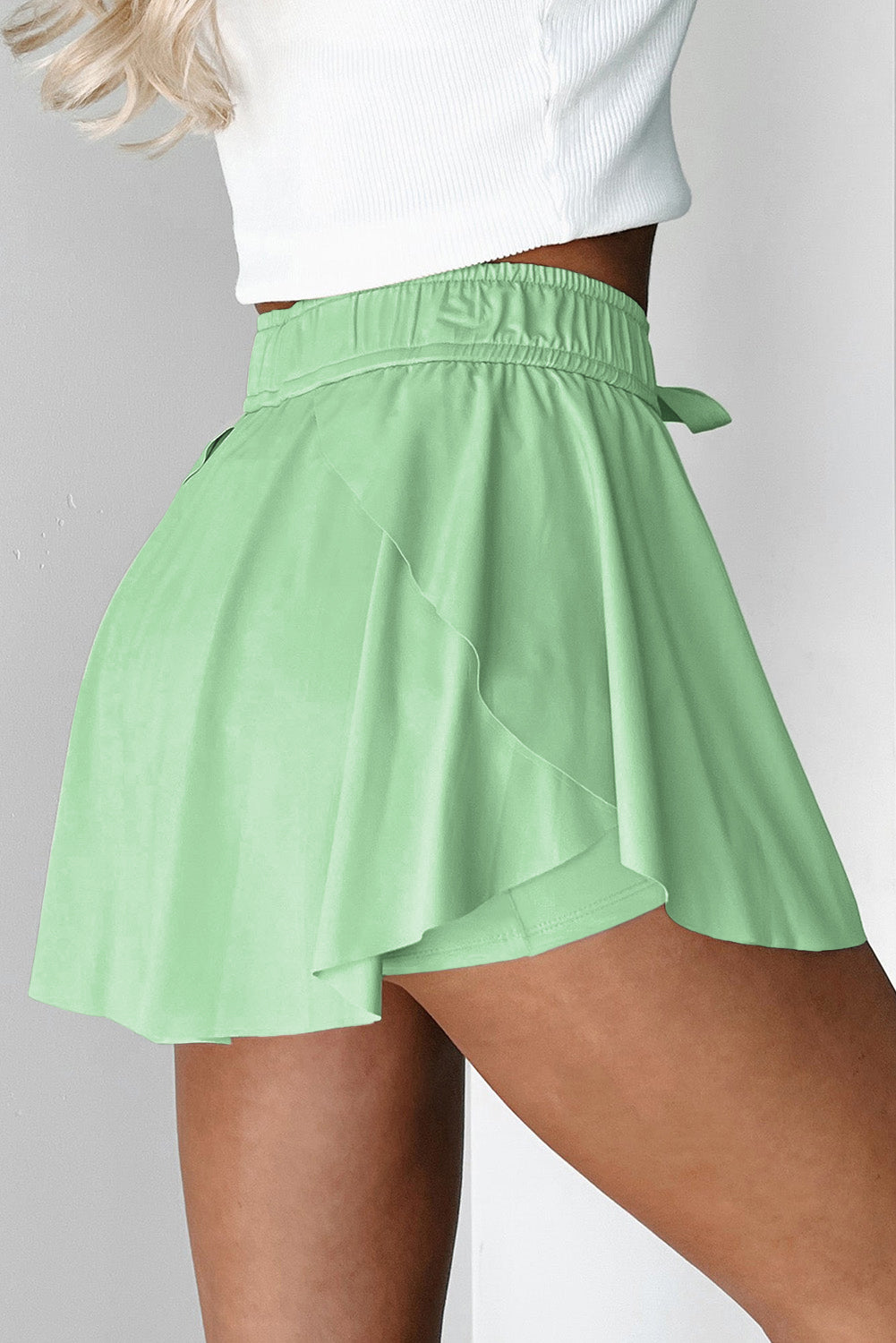 Black High Waist Drawstring Tennis Skort with Lining