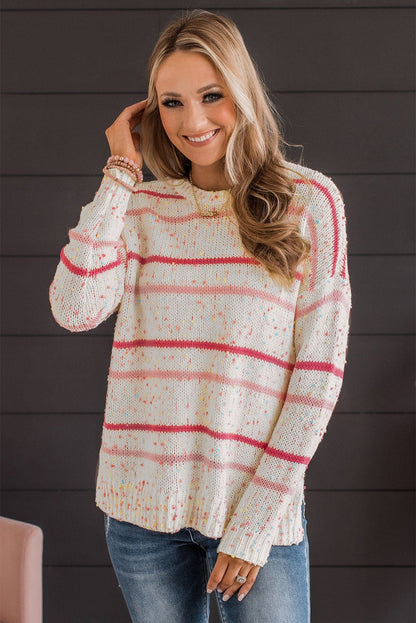 Pink Striped Confetti Knit Sweater