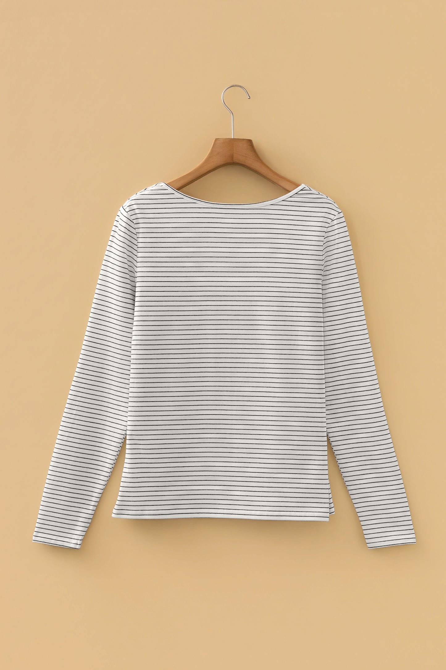 Striped Square Neck Long Sleeve Stretch Knit Top for Women