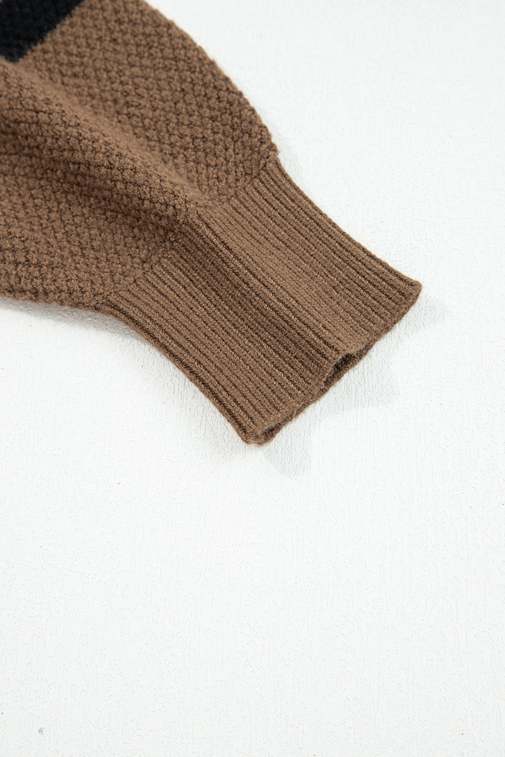 Parchment Color Block Knit Striped Sleeve Detail Casual Sweater