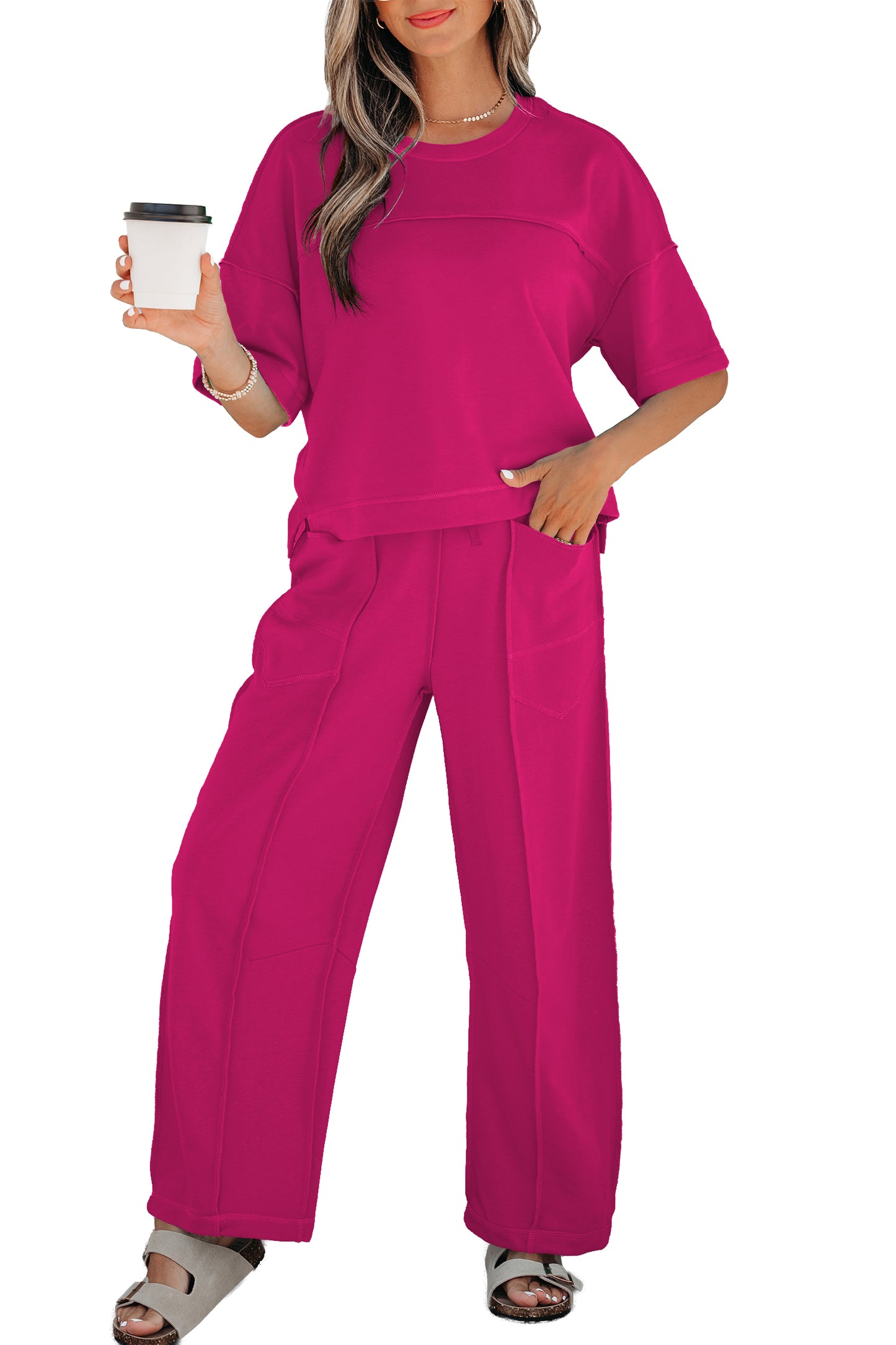 Boxy Tee and Wide Leg Pants Lounge Set Casual Outfit