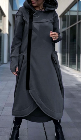 Women's Hoodie Dress Zip Up Long Sleeve Asymmetric Pockets