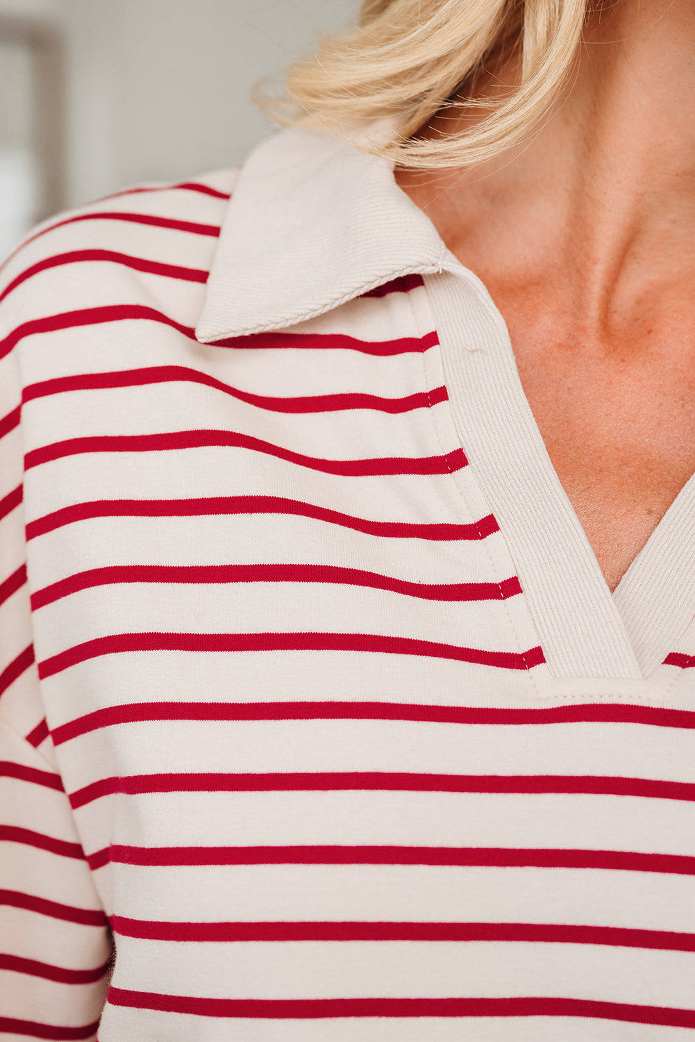 Red Stripe Collared Cropped Top & Bubble Skirt Set