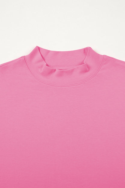 Dark Blue Oversized Mock Neck Tee Casual Relaxed Top