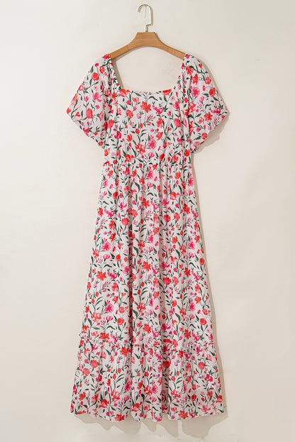 Plus Size Easter Floral Puff Sleeve Maxi Dress