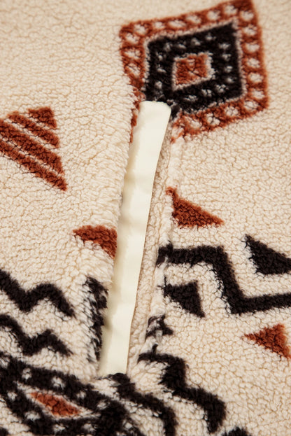 Women Aztec Print Sherpa Half Zip Sweatshirt