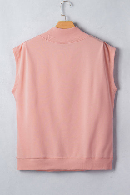 High Neck Cap Sleeve Loose Casual Top