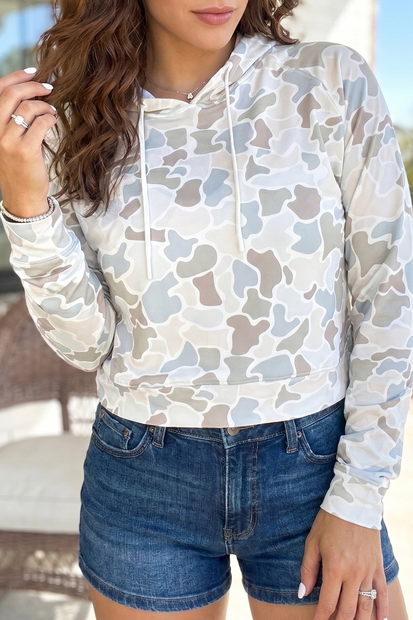 Camo Print Hooded Pullover Long Sleeve Casual Top