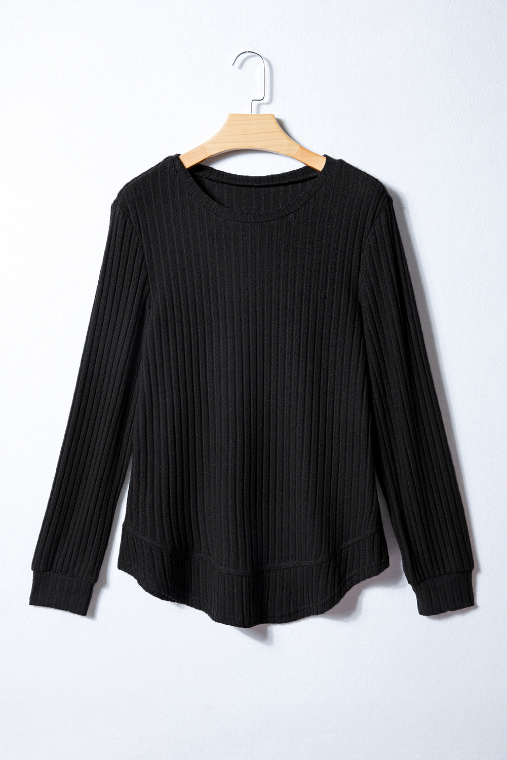 Ribbed Long Sleeve Round Neck Casual Knit Top