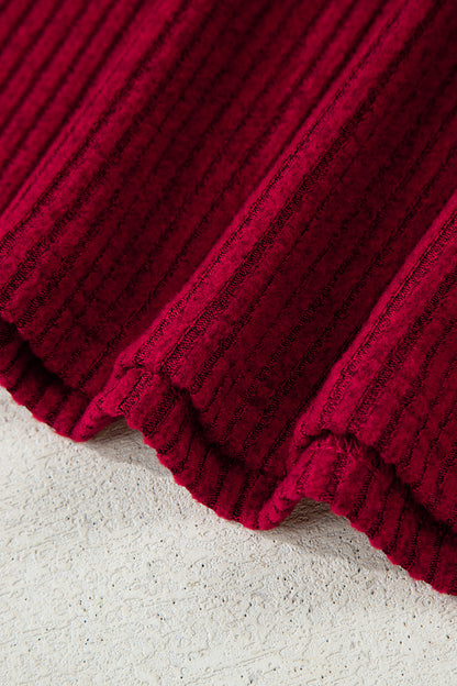 Bow Back Ribbed Knit V Neck Long Sleeve Top