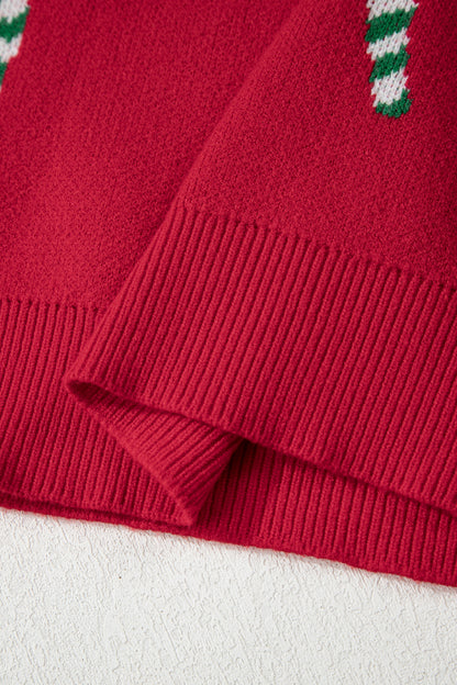 Sachet Pink Christmas Candy Cane Holiday Drop Shoulder Sweater