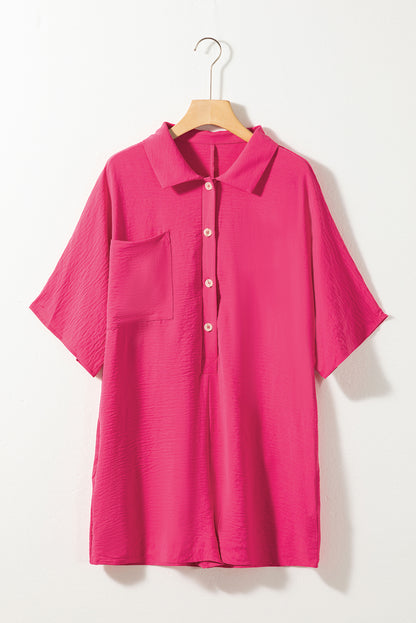 Black Collared Button Front Loose Fit Romper