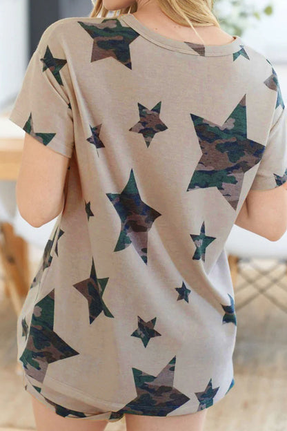 Women Star Print Lounge Set Casual Tee Shorts Two Piece