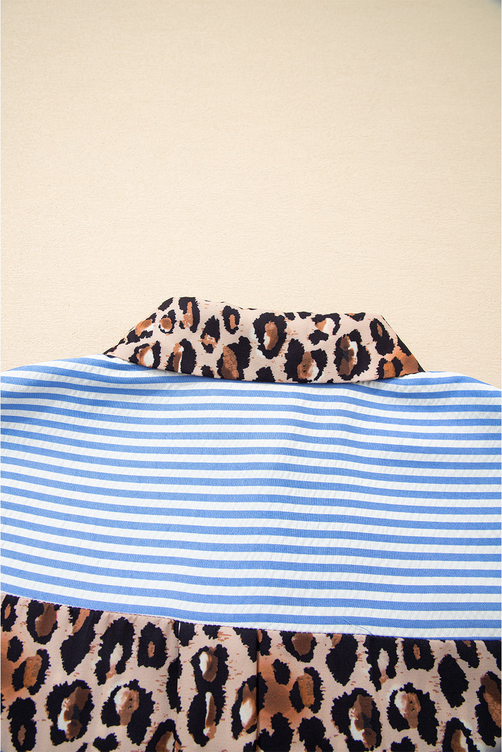 Black Striped Leopard Print Patchwork Button Up Womens Shirt