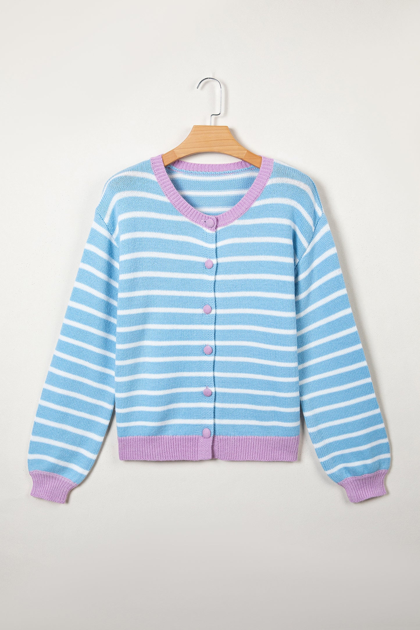 Sky Blue Pastel Stripe Button Knit Cardigan Sweater Top
