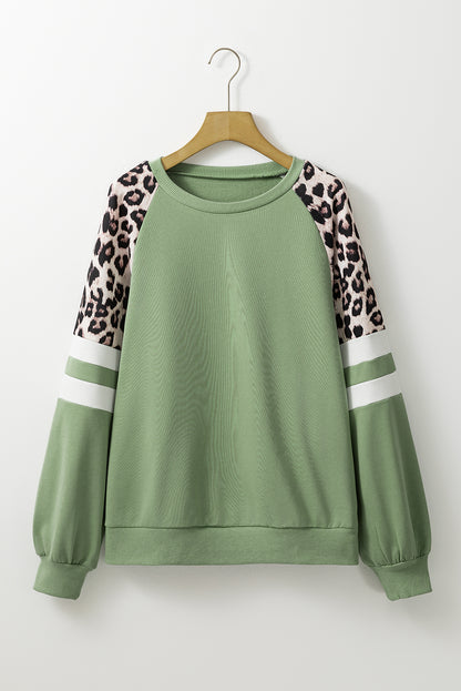 Leopard Print Colorblock Raglan Sleeve Sweatshirt