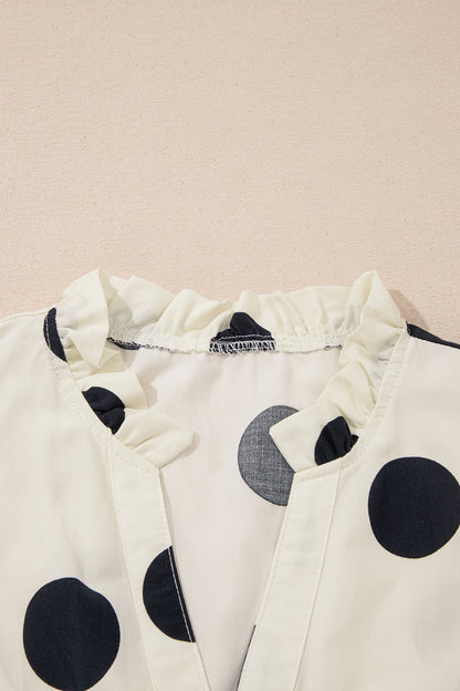 Polka Dot Ruffle Sleeve V Neck Shift Blouse Top