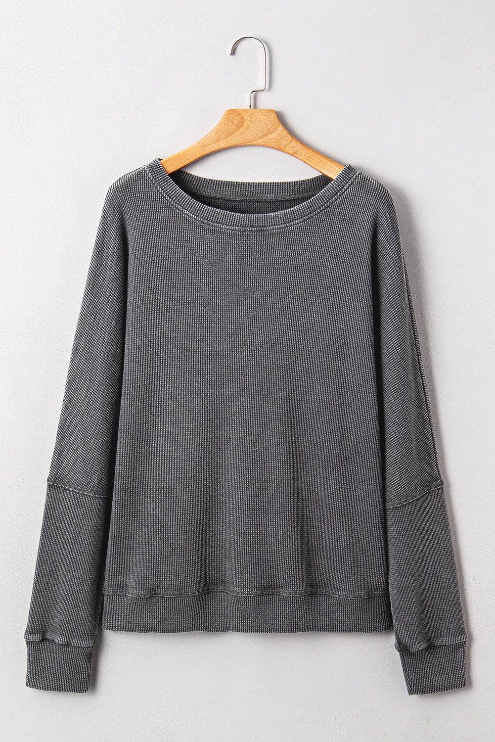 Waffle Knit Loose Long Sleeve Casual Top