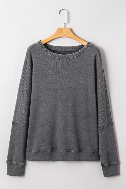 Waffle Knit Loose Long Sleeve Casual Top