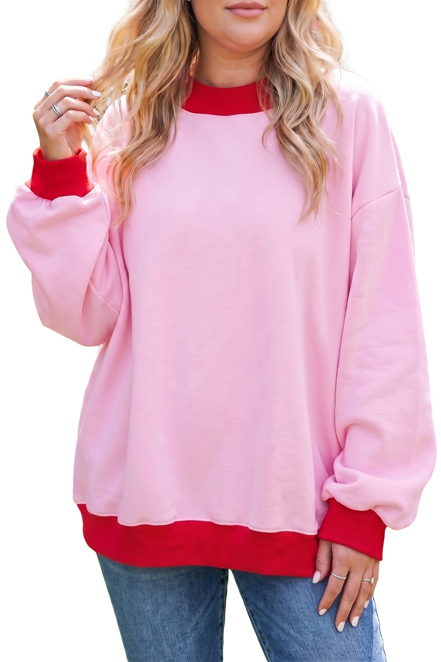 Contrast Trim Relaxed Fit Plus Size Sweatshirt