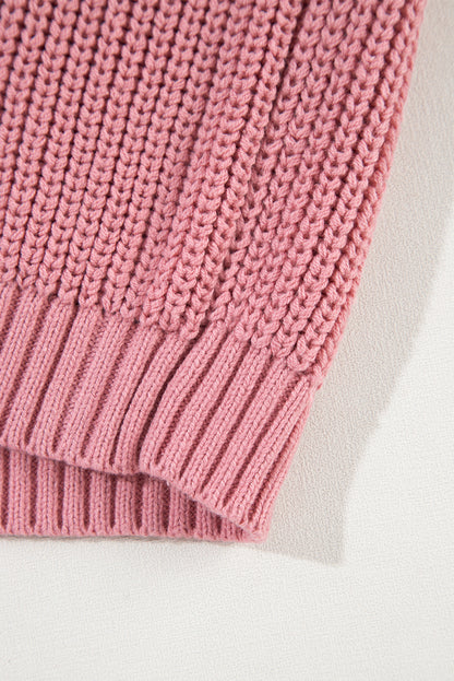 Pink Cable Knit Mixed Textured Short Sleeve Sweater