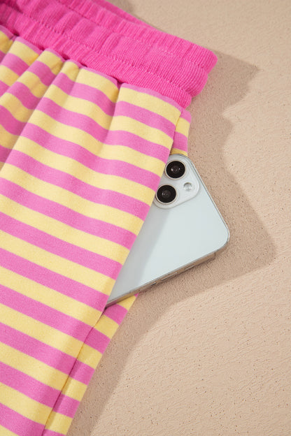 Striped Zip Up Hoodie Shorts Set Lounge Outfit