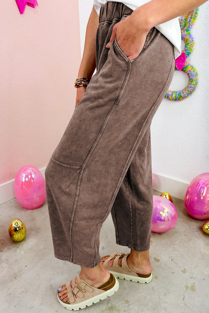 Mineral Wash Barrel Pants with Elastic Waist & Pockets