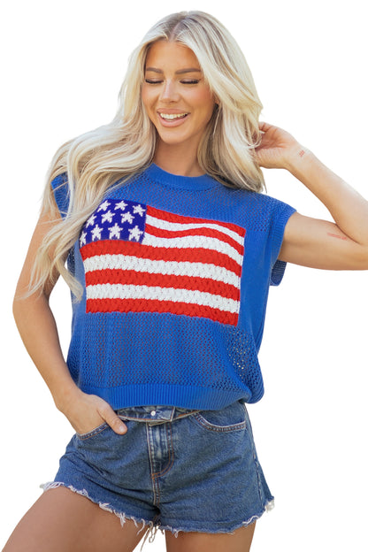 American Flag Knit Sweater Vest Patriotic Summer Top