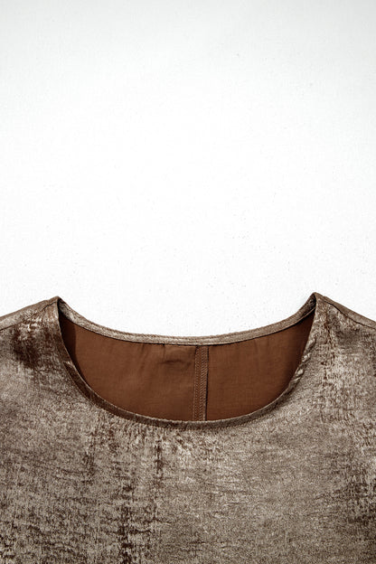 Silver Metallic Ruffle Shoulder Sleeveless Party Top