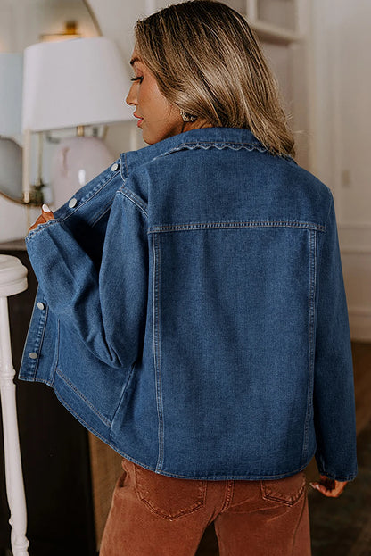 Scallop Trim Denim Jacket with Patched Pockets