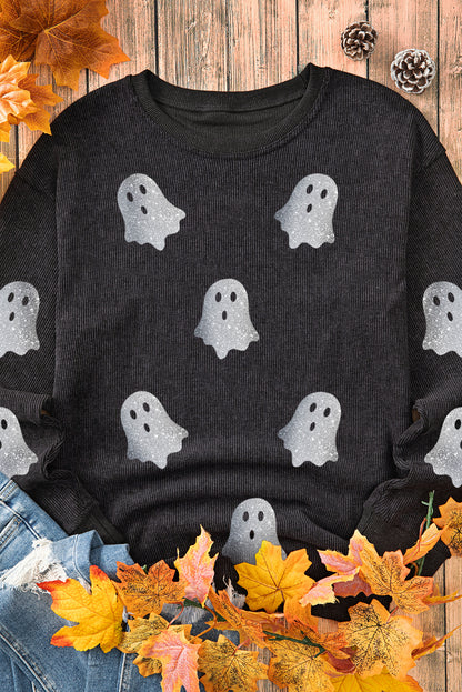 Halloween Ghost Graphic Corded Crewneck Sweatshirt