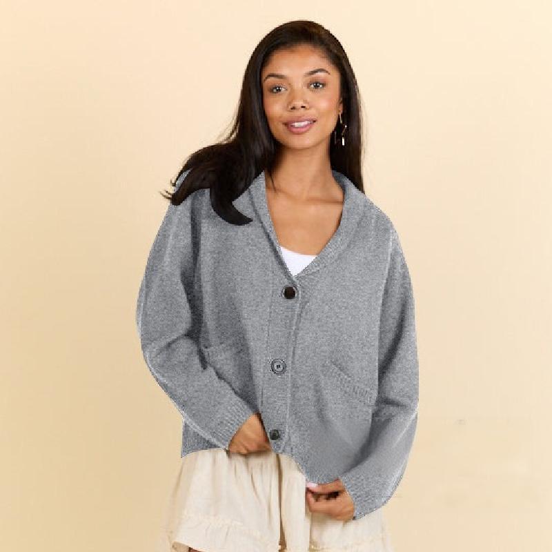 Oversized V-Neck Knit Cardigan with Buttons & Pockets