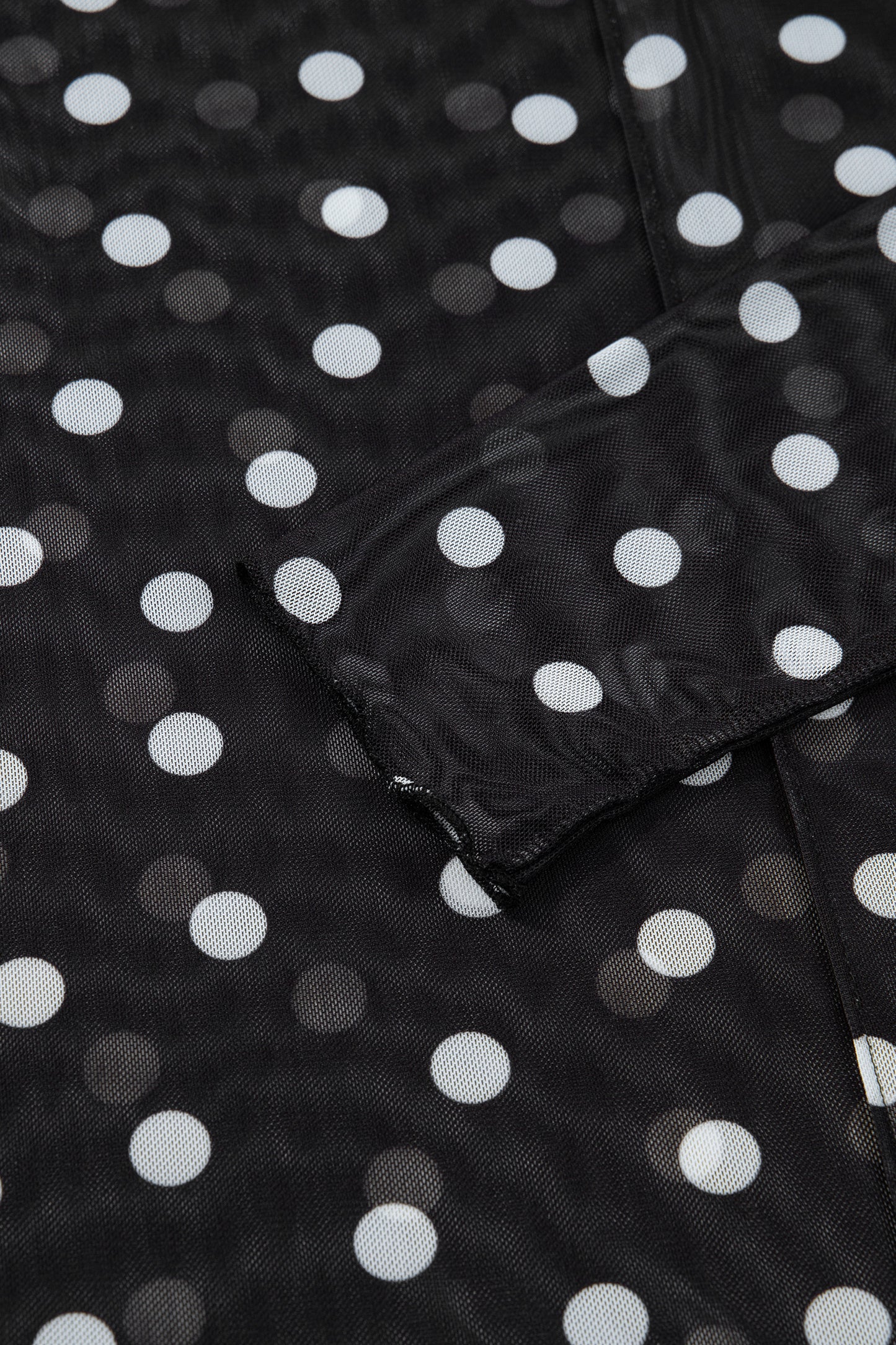 Black Polka Dot Mesh Mock Neck Long Sleeve Top