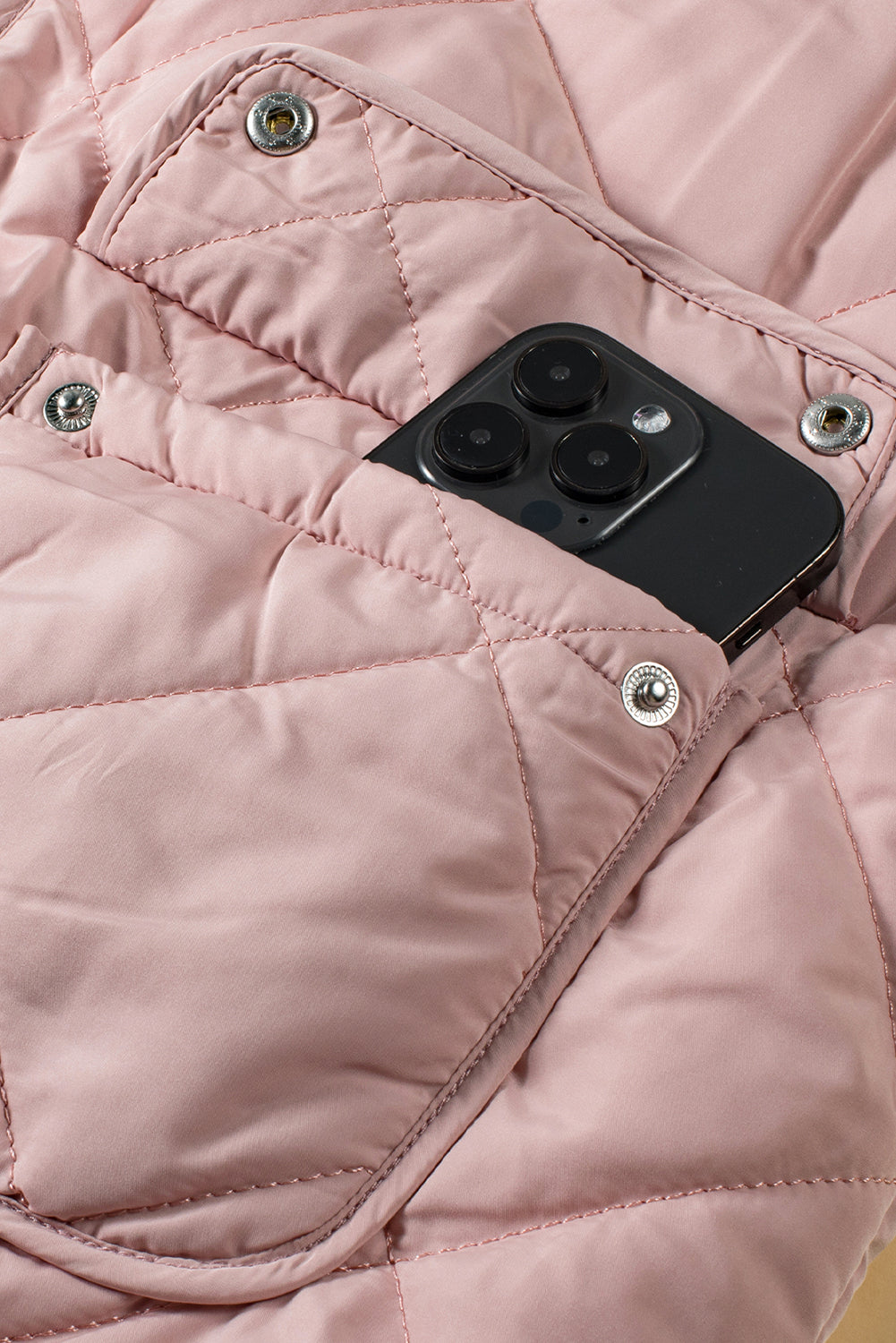 Pink Fleece Lined Quilted Zip Up Vest Jacket