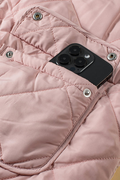 Pink Fleece Lined Quilted Zip Up Vest Jacket