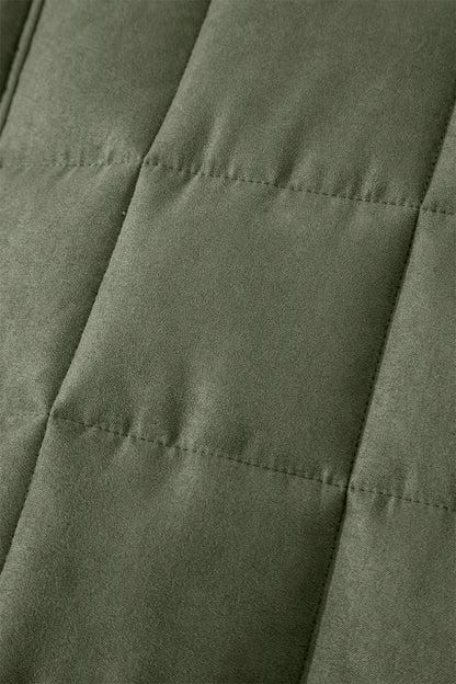 Olive Green Quilted Zip-Up Jacket with Pockets