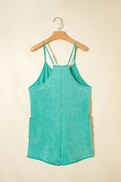 Mint Green Mineral Wash Cotton Pocket Romper