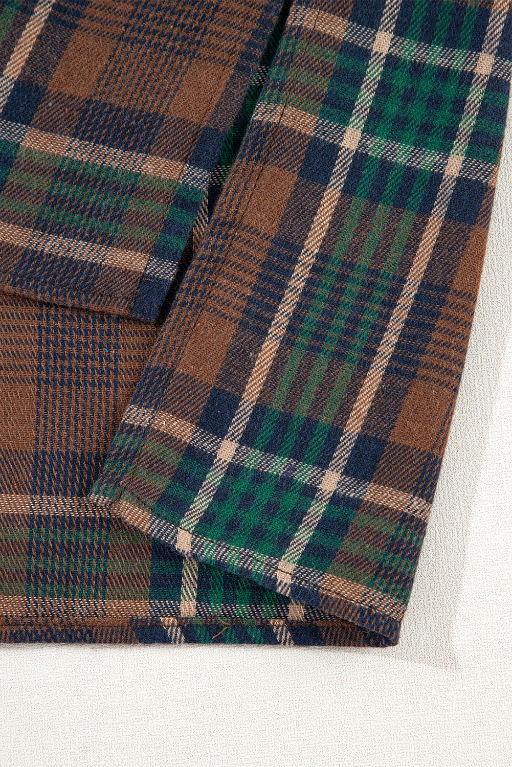 Brown Plaid Button-Down Shacket with Chest Pockets