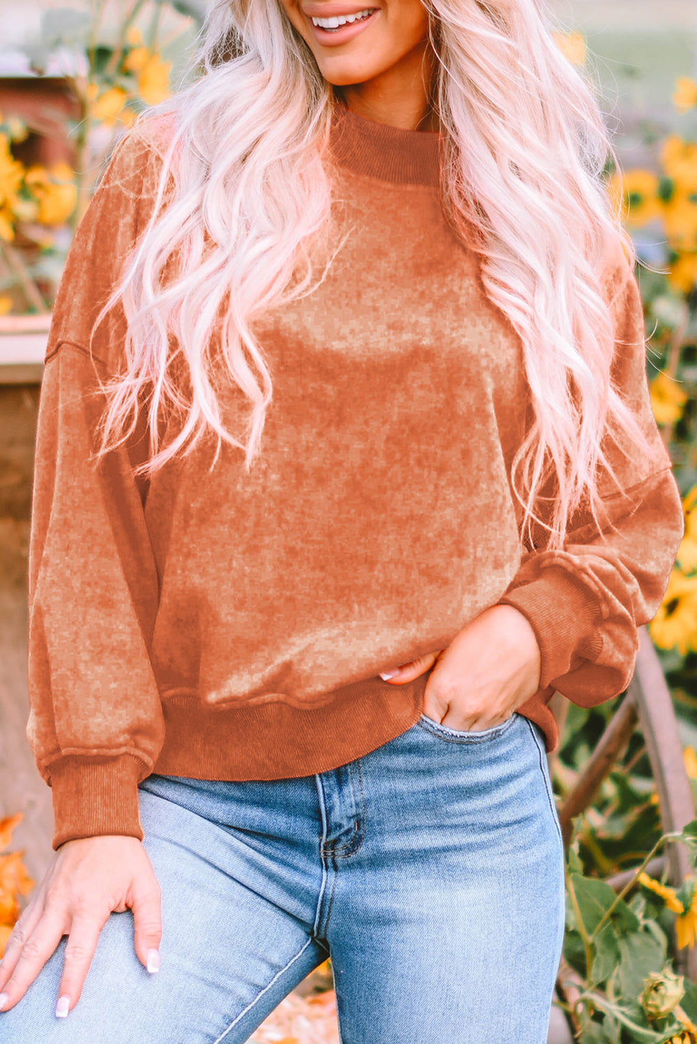 Washed Sky Blue Drop Shoulder Crew Neck Sweatshirt