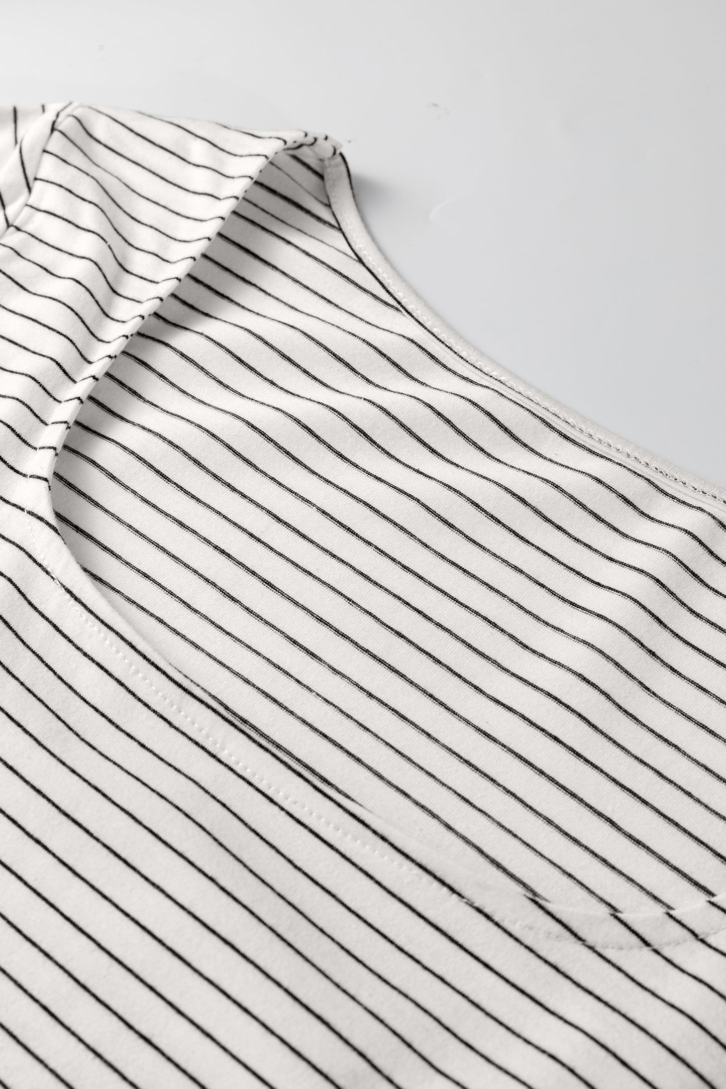 Striped Square Neck Long Sleeve Stretch Knit Top for Women