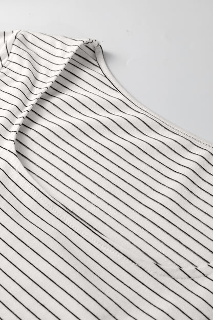 Striped Square Neck Long Sleeve Stretch Knit Top for Women