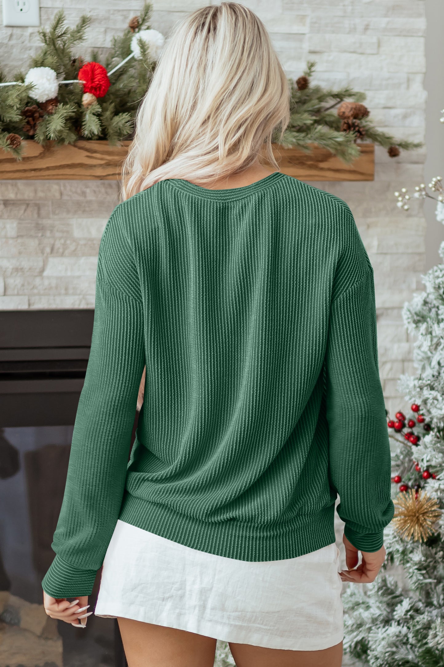 Corduroy MERRY Letter Christmas Pullover Sweatshirt