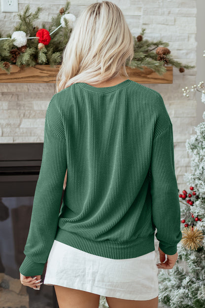 Corduroy MERRY Letter Christmas Pullover Sweatshirt