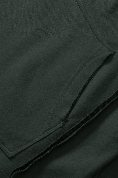 Gray Exposed Seam Raw Edge Hoodie with Pockets