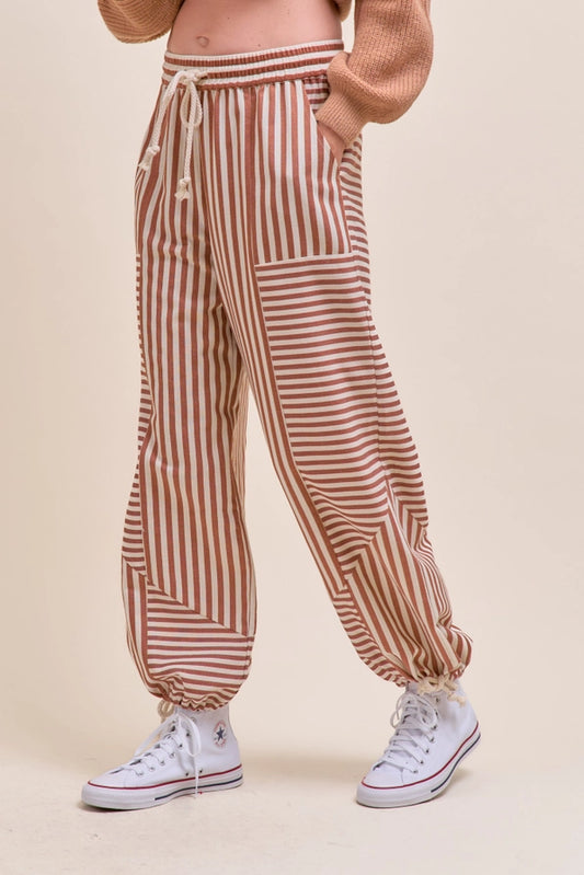 Striped High Waist Drawstring Parachute Pants Boho